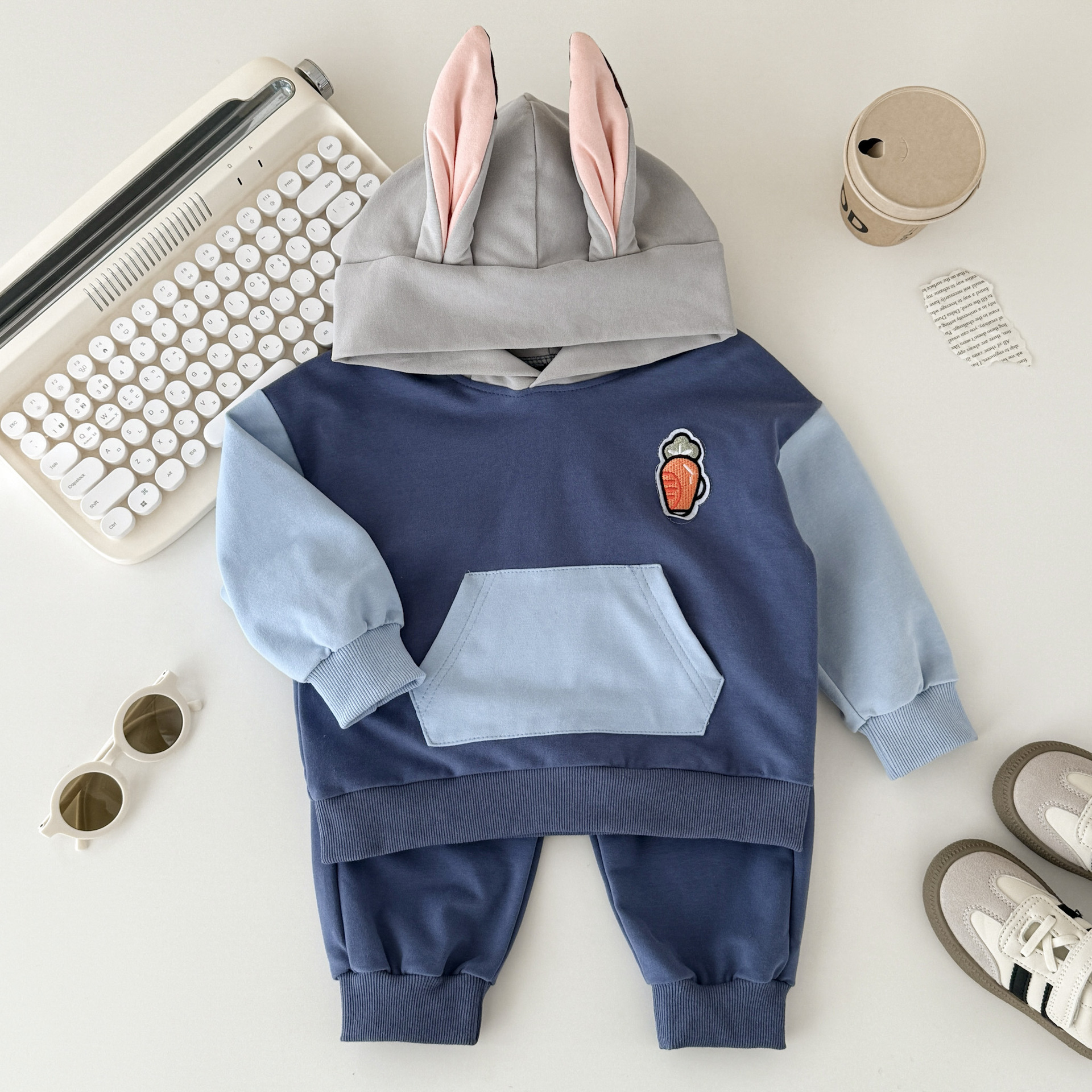 Kids Contrasting Colors Animal Hooded 2-Piece Set