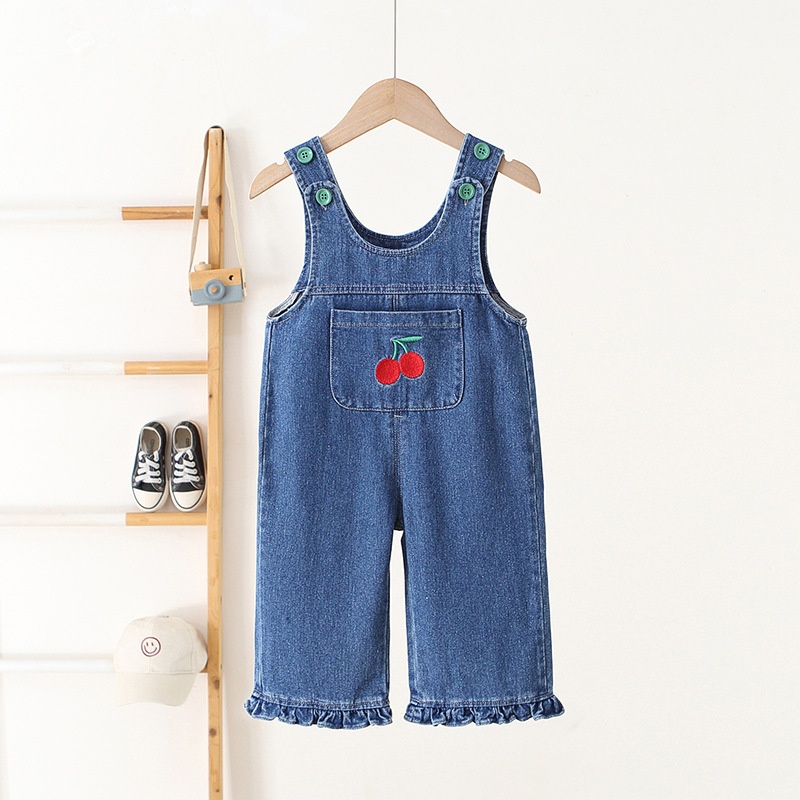 Baby Toddler Flower Print Ruffle Denim Overalls