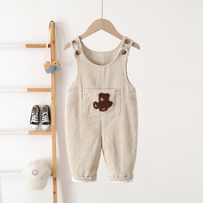Baby Toddler Fleece-Lined Corduroy Bear-Print Overalls