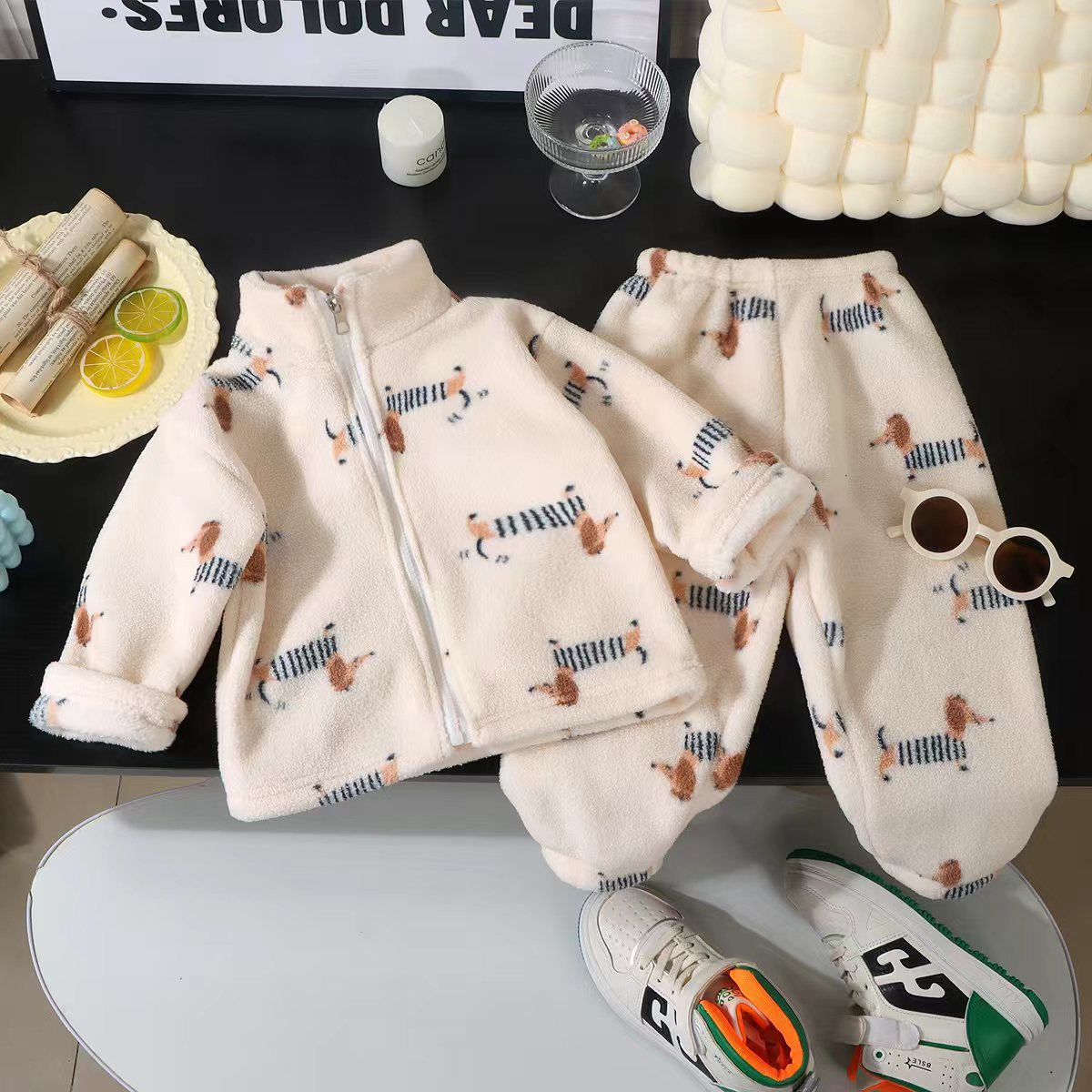 Kids Fleece Animal Print Loungewear 2-piece Set