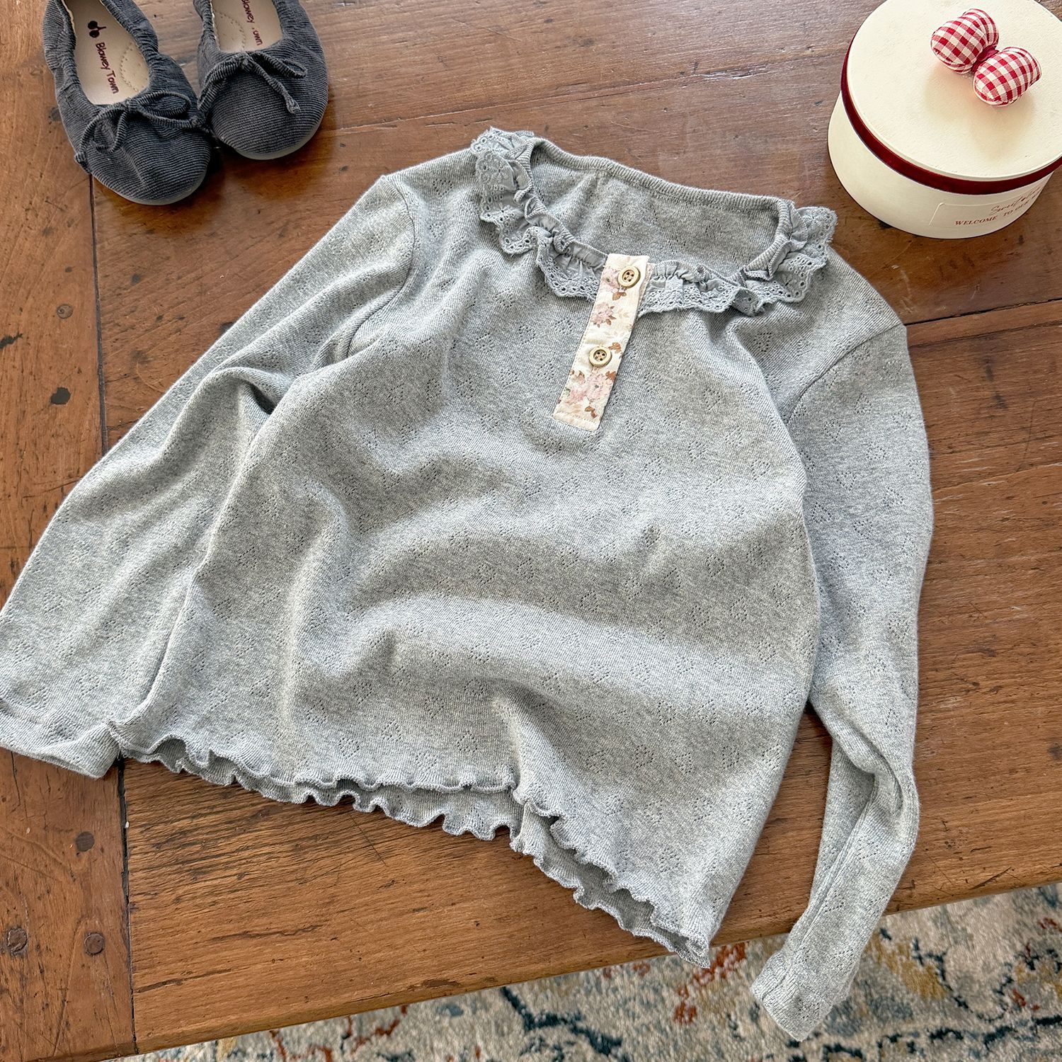 Kids Cut Out Heart Lace Collar Top