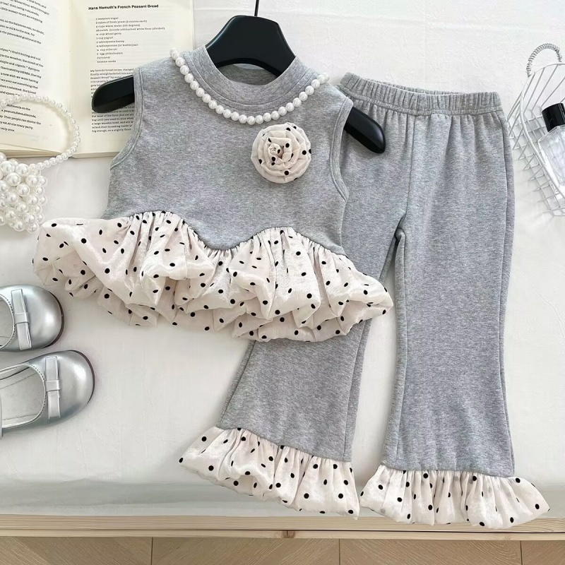 Kid Girl Polka Dot Patchwork Sleeveless Pants 2 - Pieces Set