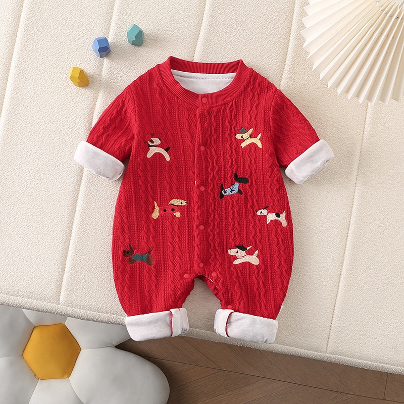 Baby Dog Print Sweater Double Layer Romper