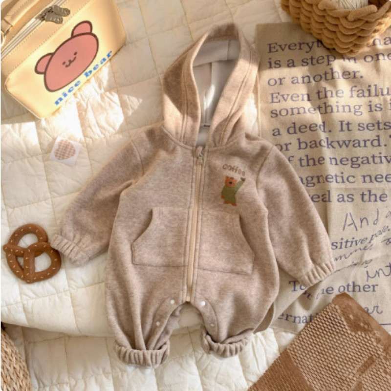 Baby Toddler Bear Print Hooded Romper