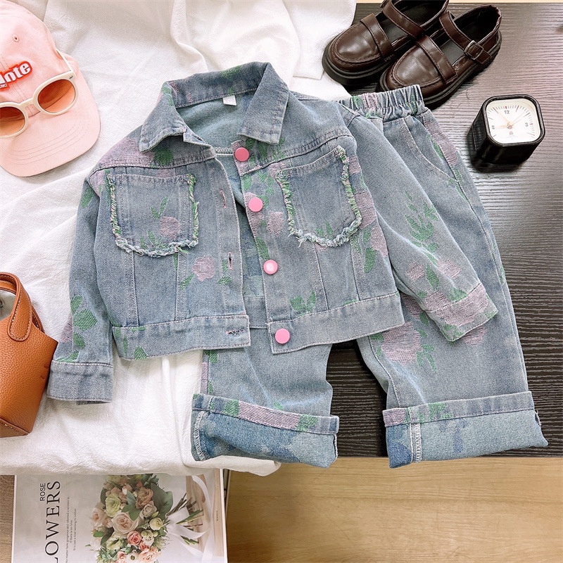 2- Piece Baby Toddler Girls Printed Denim Set