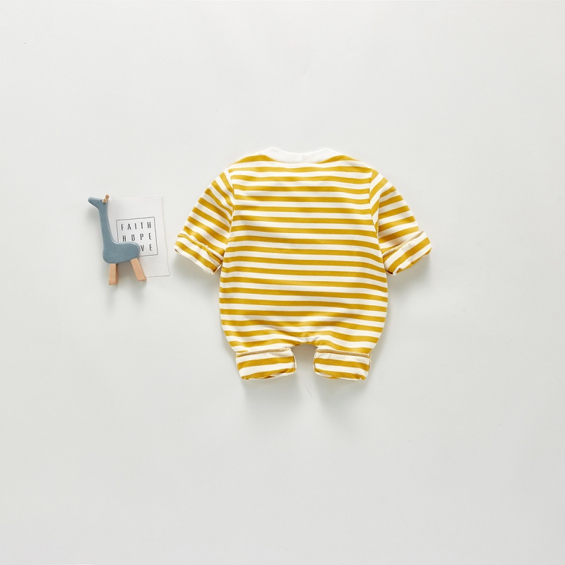 Baby Striped Pocket Stand-Up Collar Romper
