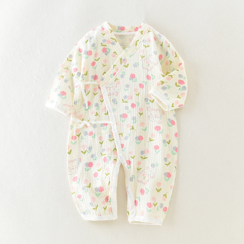 Baby Newborn Printed Gauze Tie-Up Romper