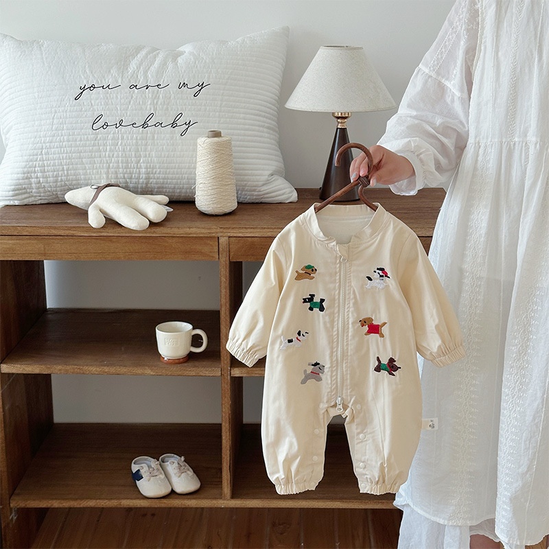 Baby Dog Print Color Block Romper