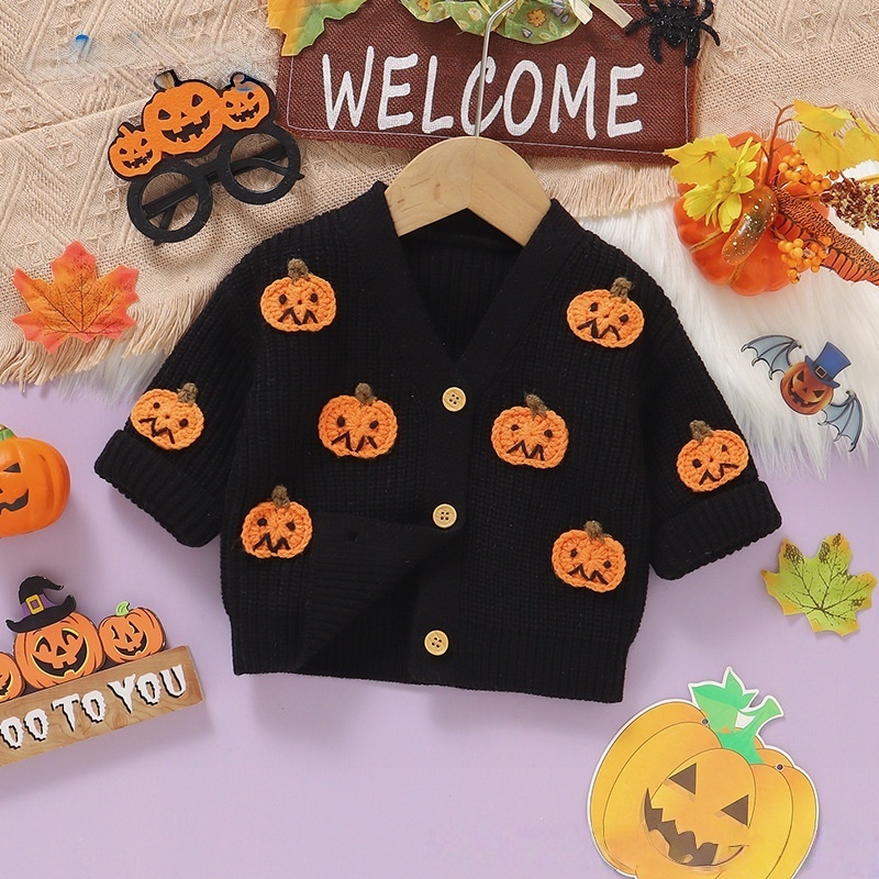 Baby Toddler Halloween Pumpkin Print Sweater Cardigan