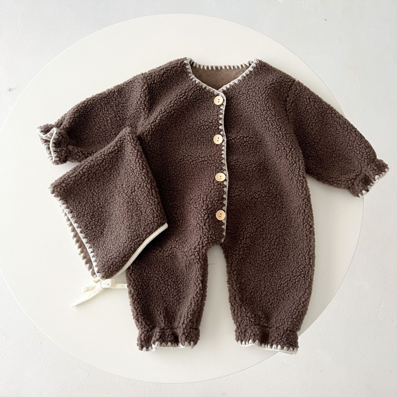 2-Piece Baby Fleece-Lined Romper Set (Hat Included)