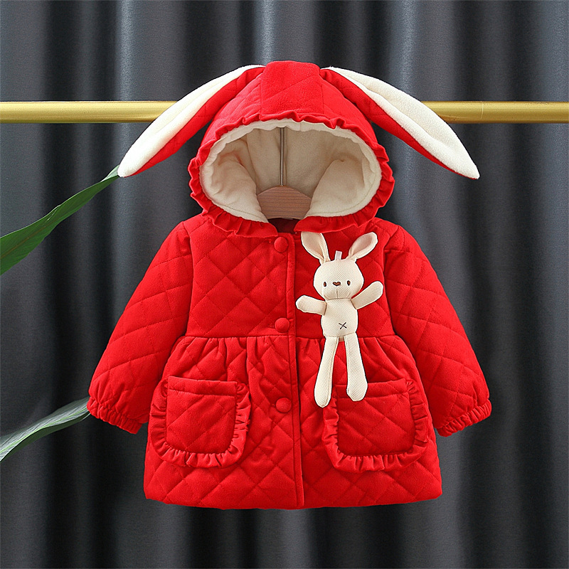Toddler Girl Rabbit Pendant Padded Hooded Jacket