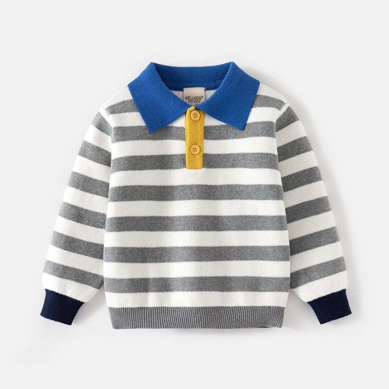 Baby Kids' Boy Striped Polo Neck Sweater