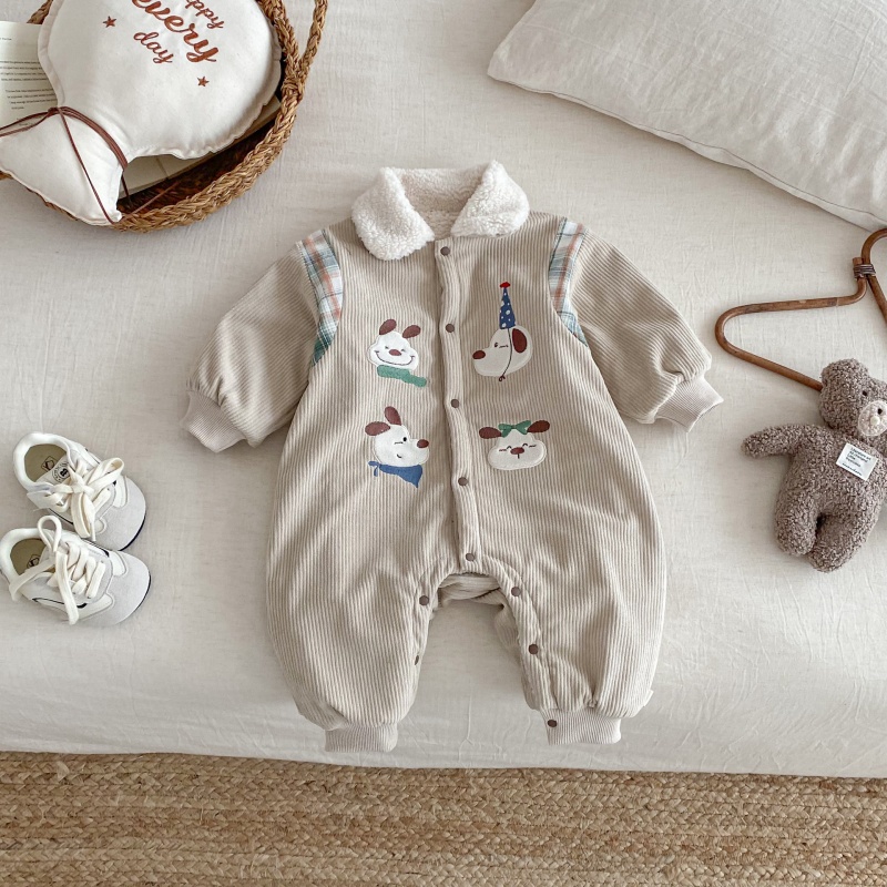 Baby Dog Print Fleece-Lined Romper