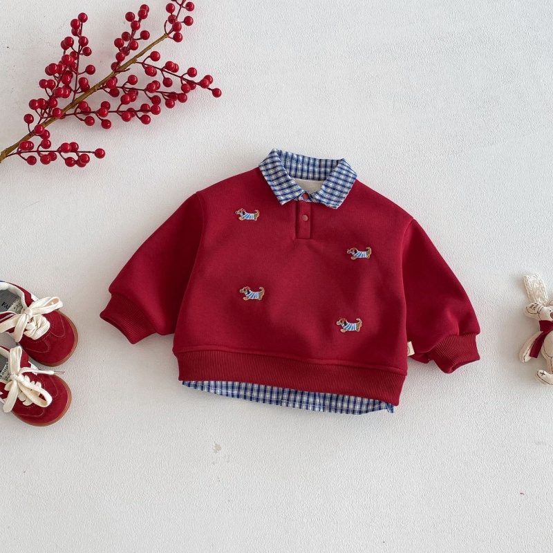 Baby Toddler Fleece-Lined Plaid Patchwork Sweater 