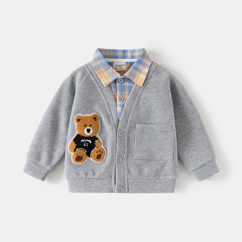 Baby Kids' Boy Bear Check Patchwork Top