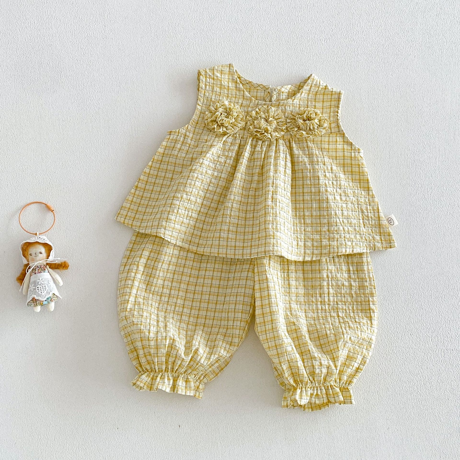 Baby & Kids Girls Flowers Plaid 2-piece Denim Set