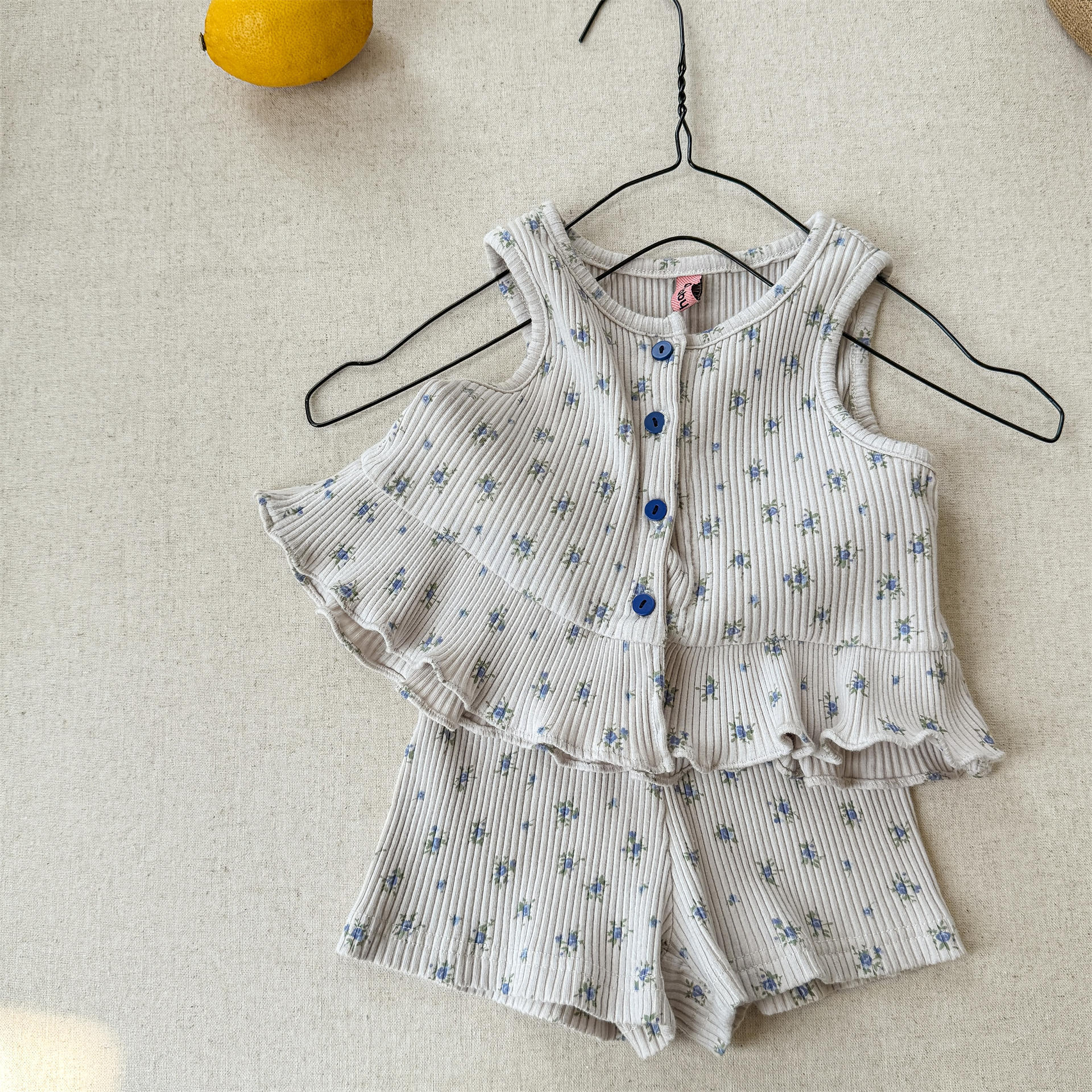 Kids Girl Cotton Ribbed Tank Top and Shorts Set