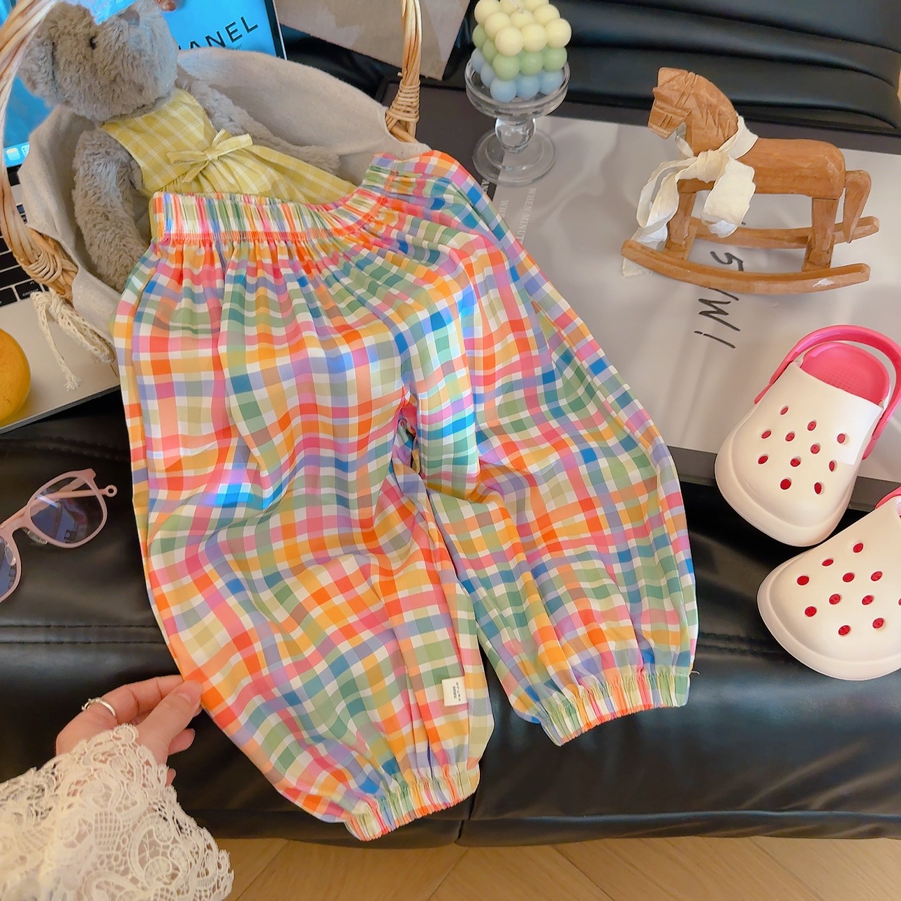 Baby& Kid Dopamine Rainbow Grid Pants