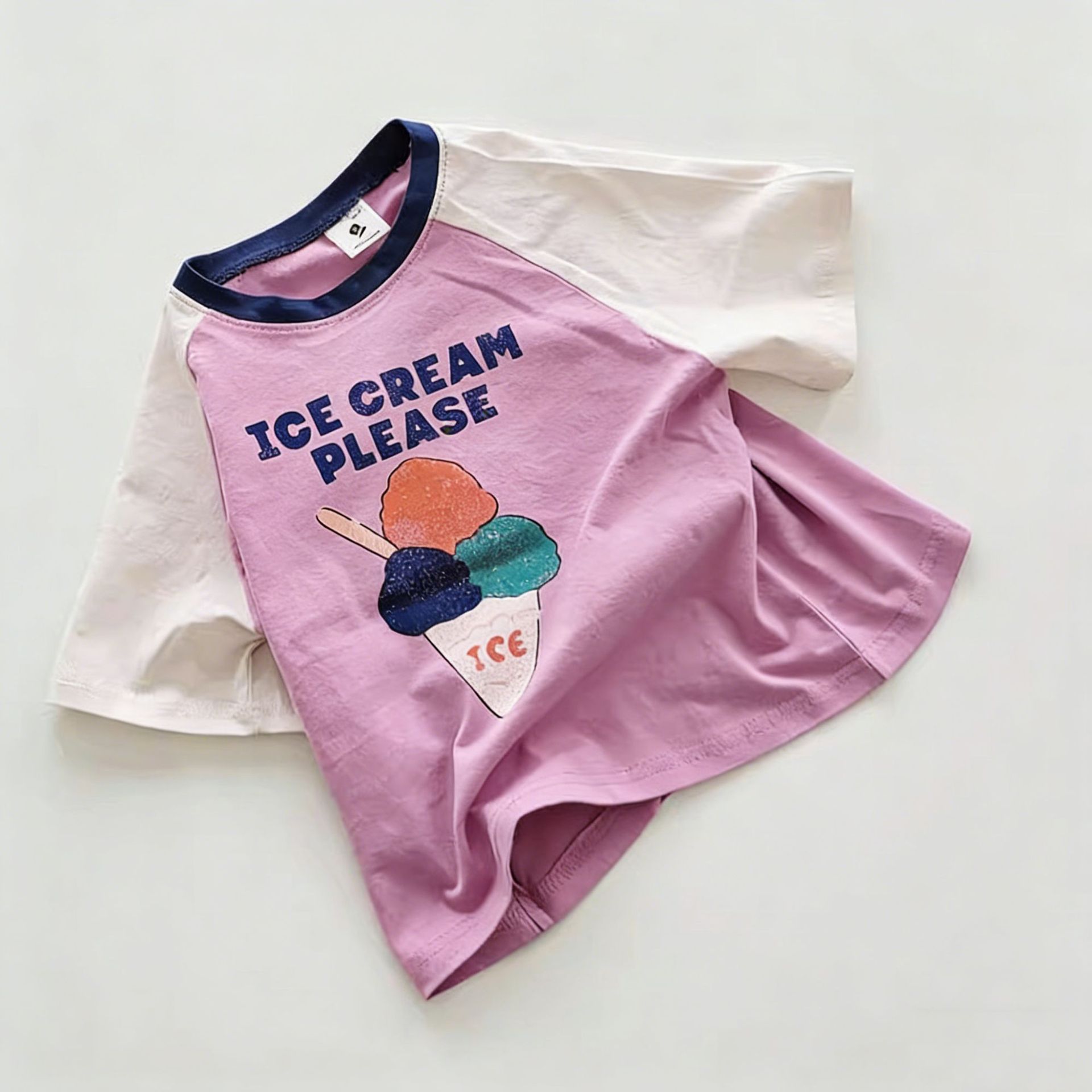 Kids Cartoon Letter Contrasting Colors Crew Neck T-shirt