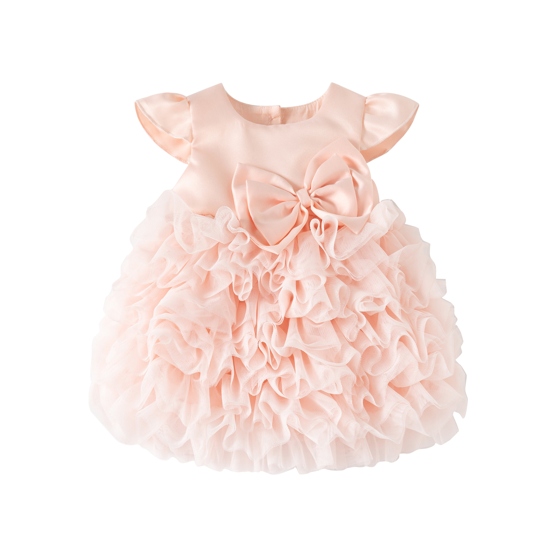 Baby Pink Gauze Bow Tiered Dress
