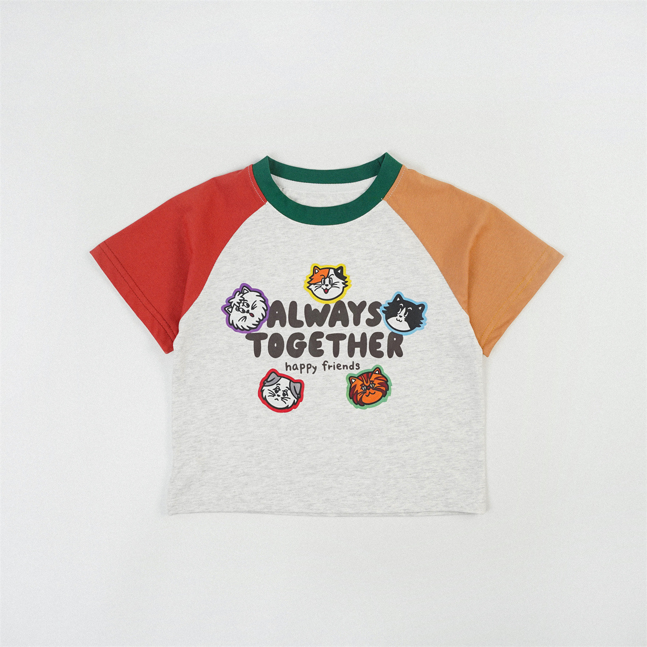 Kids Cartoon Cats Print Contrasting Colors T-shirt