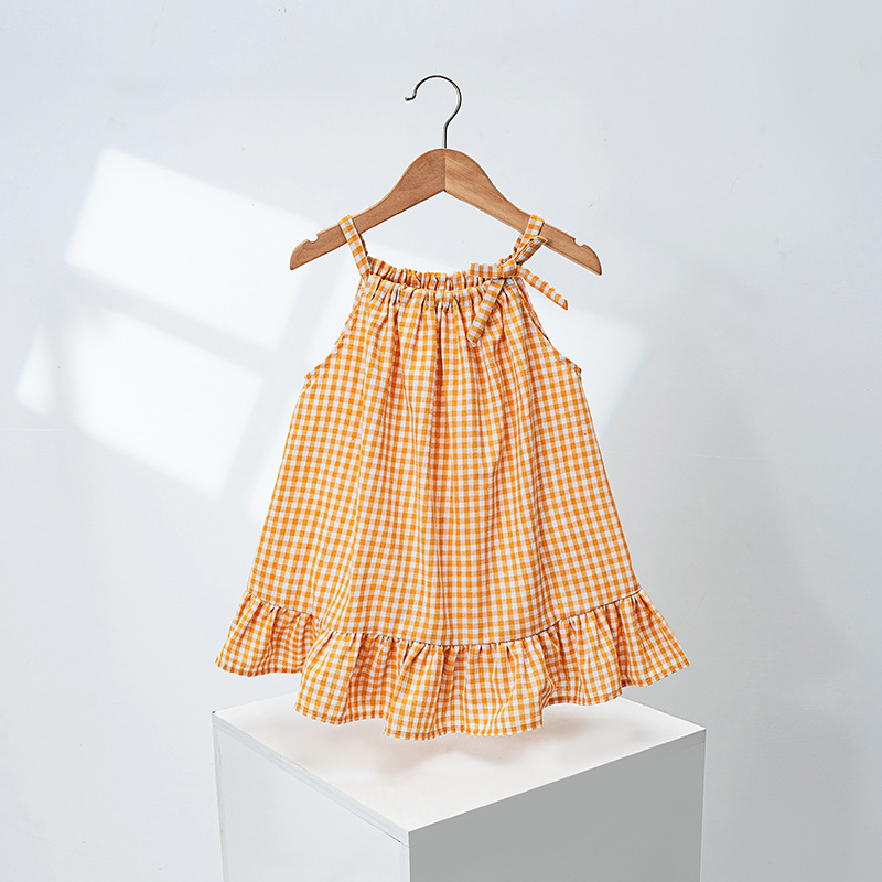 Kids Checkered Bow Vest Dress