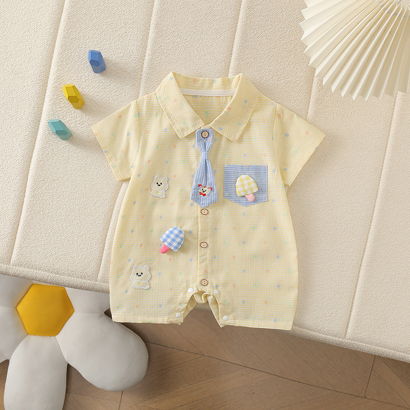 Baby Tie Bear Lapel Polka Dots Onesie