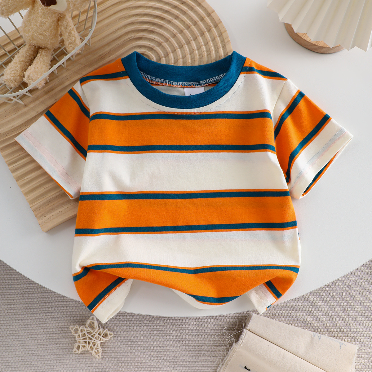 Kids Contrasting Colors Stripe Crew Neck T-shirt