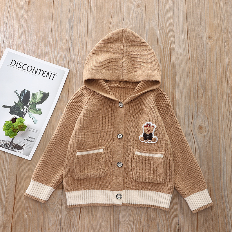 Kids Ribbed Bear Hooded Sweater