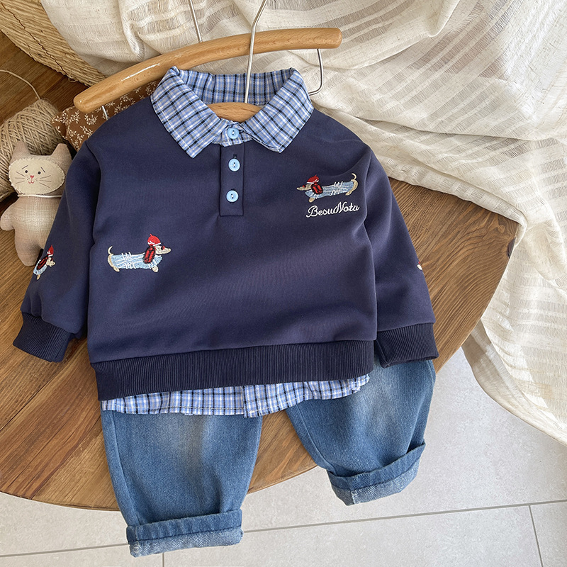 Kids Collared Dachshund Long Sleeved Top and Pants Set