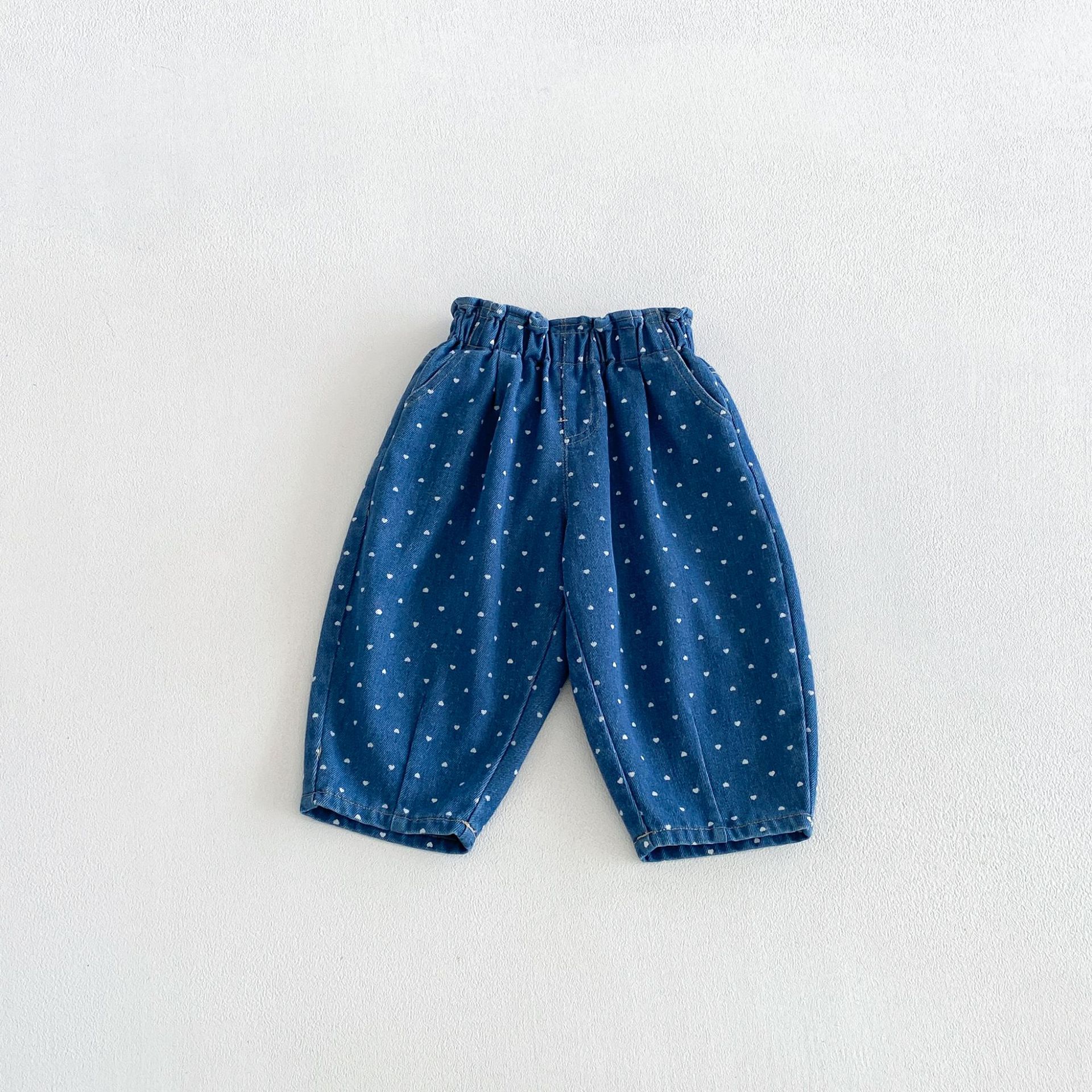 Kids Heart Cherry Print Denim Pants