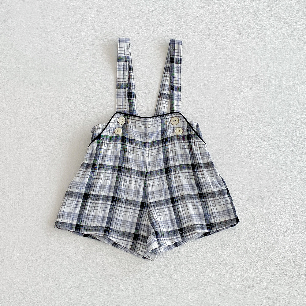 Kids Striped Checkerboard Denim Overalls