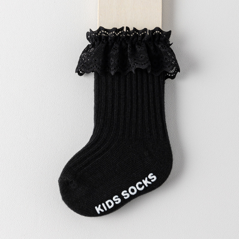 Baby Toddler Solid Color Lace Mid-Calf Socks