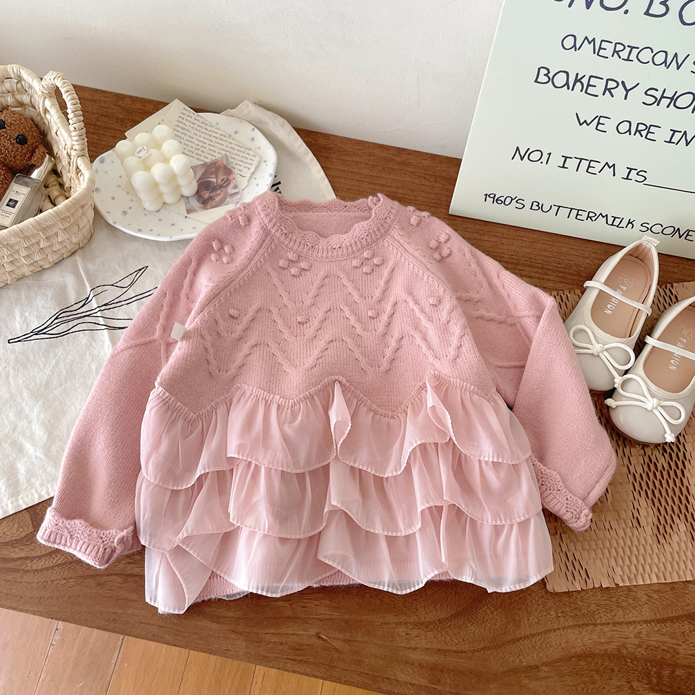 Kids Lace Panel Wave Sweater