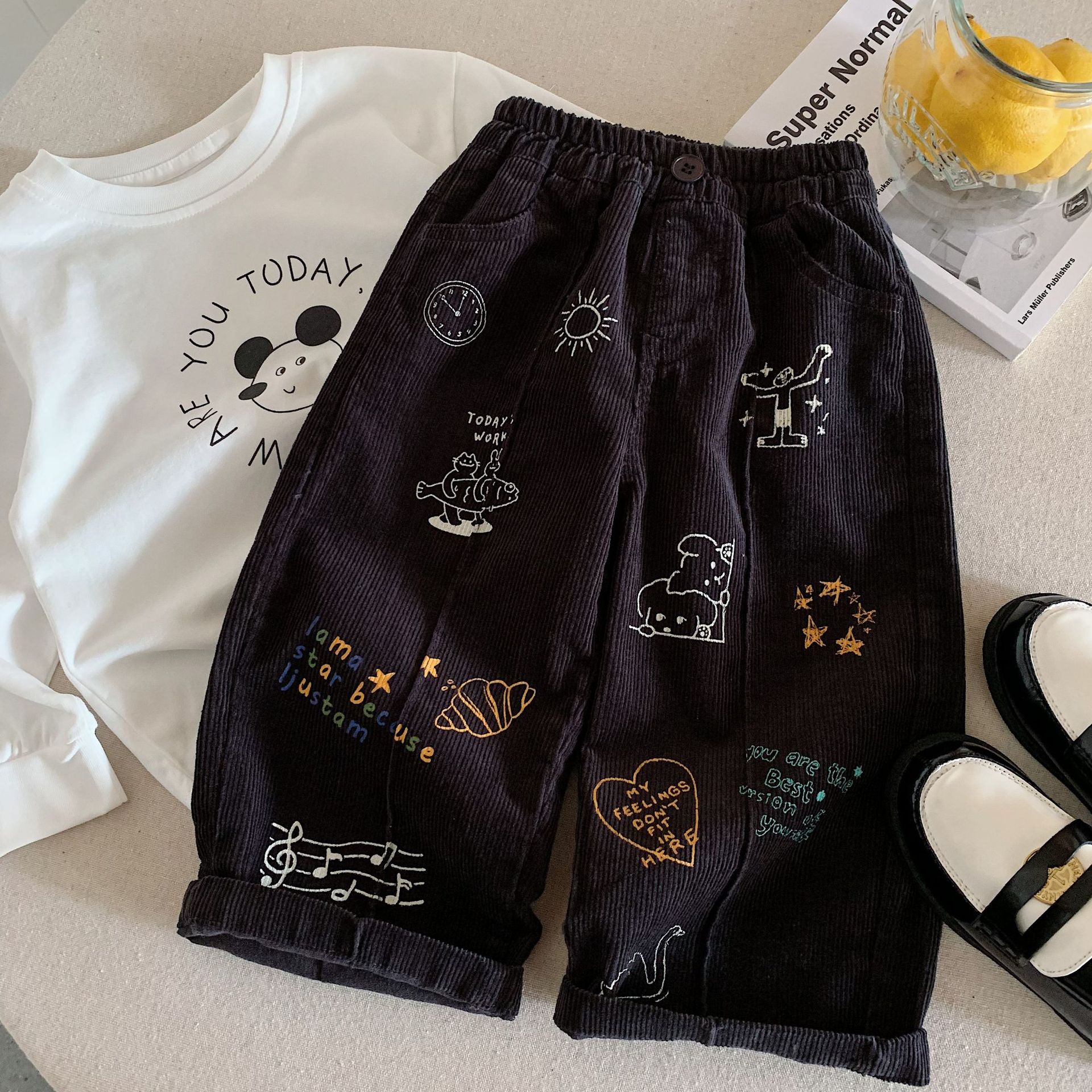 Kids Cartoon Patterns Corduroy Pants