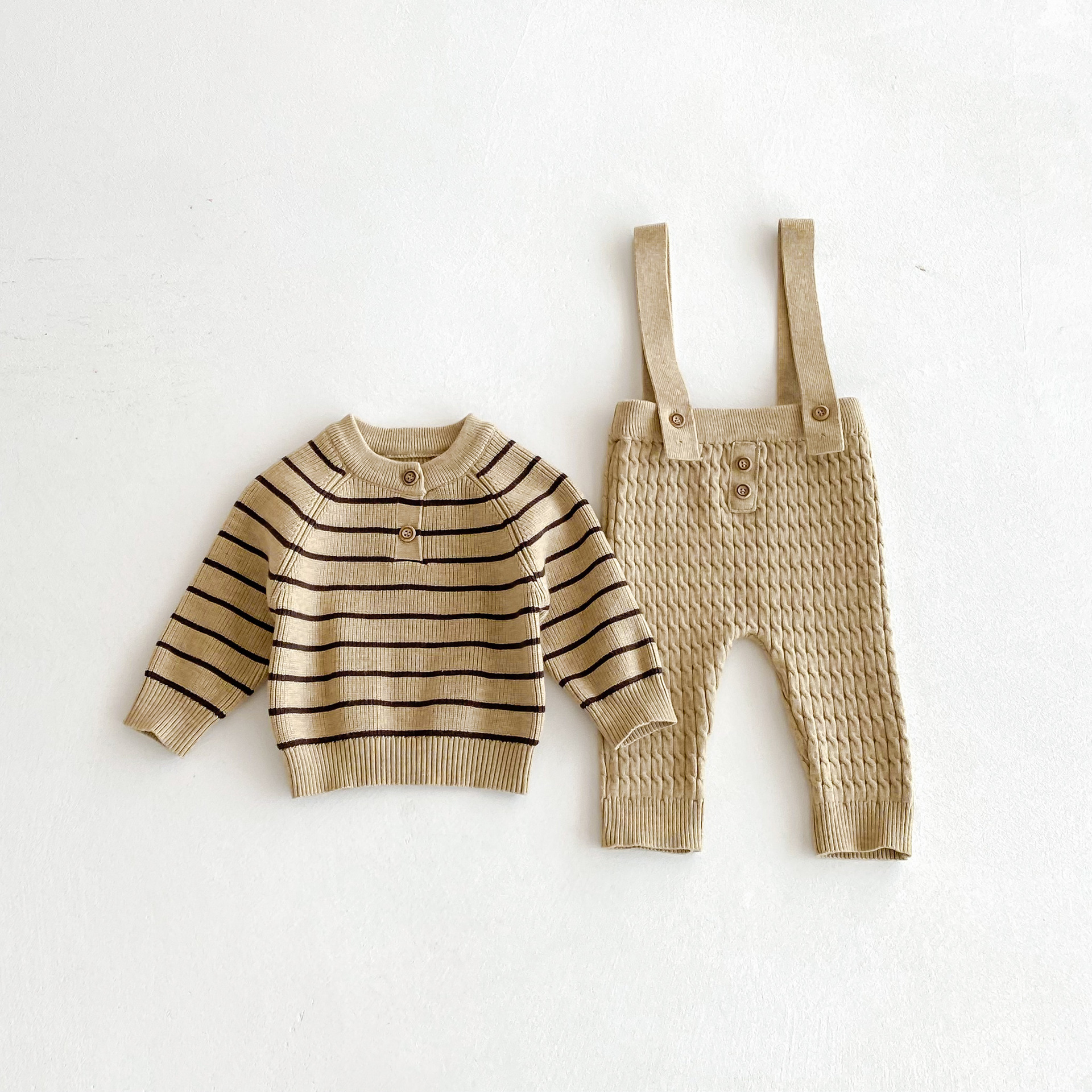 Baby Striped Sweater Overalls Set