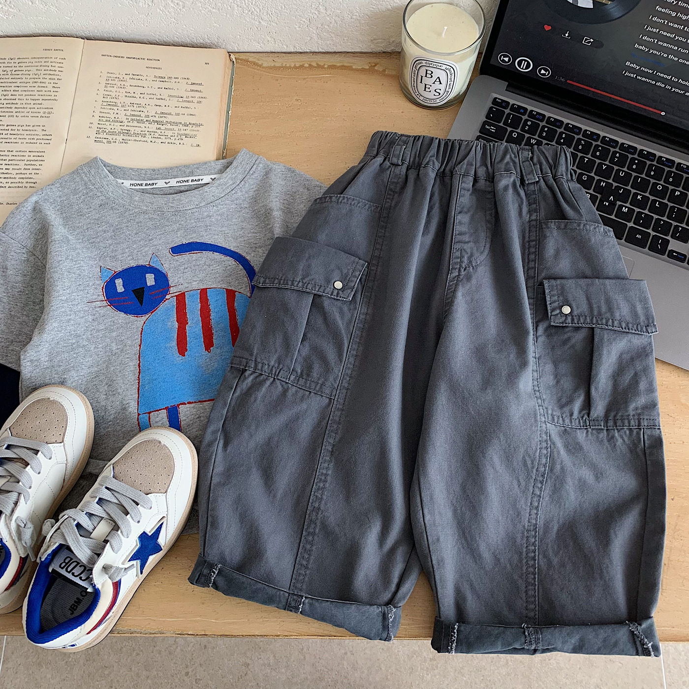 Kids Solid Color Cargo Pants