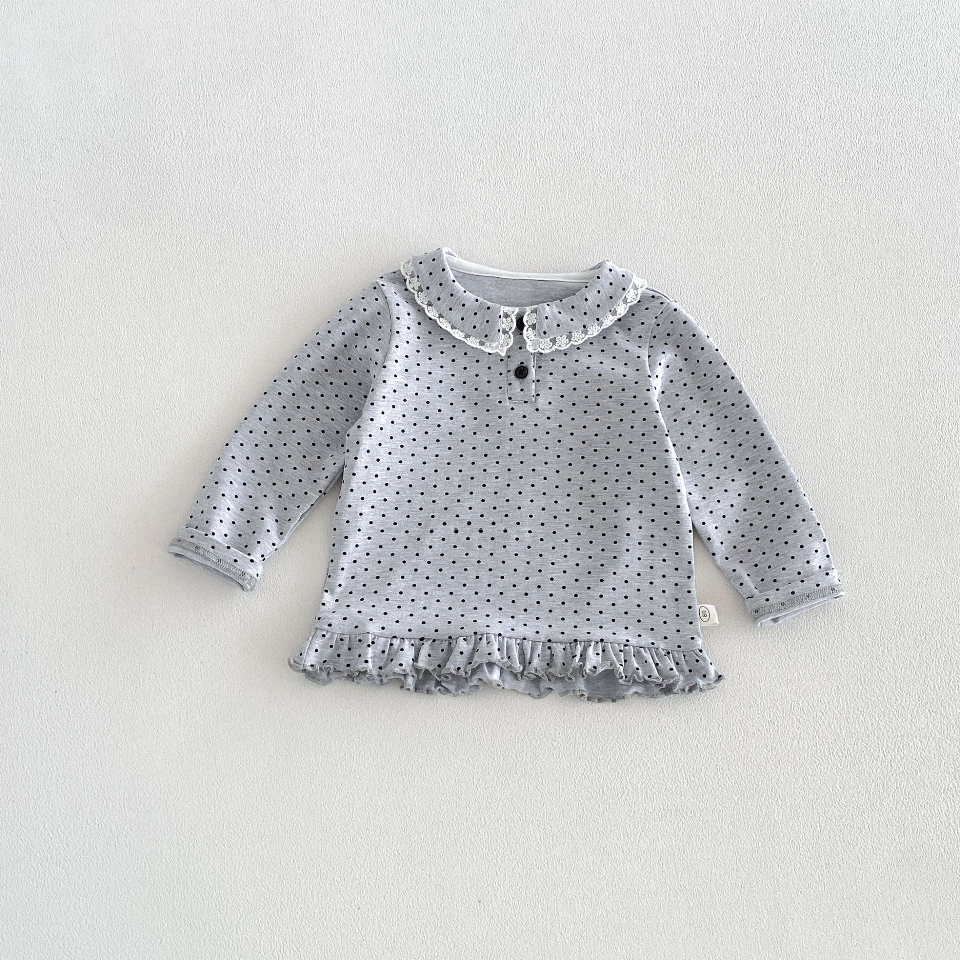 Kids Lace Lapel Polka Dots T-shirt