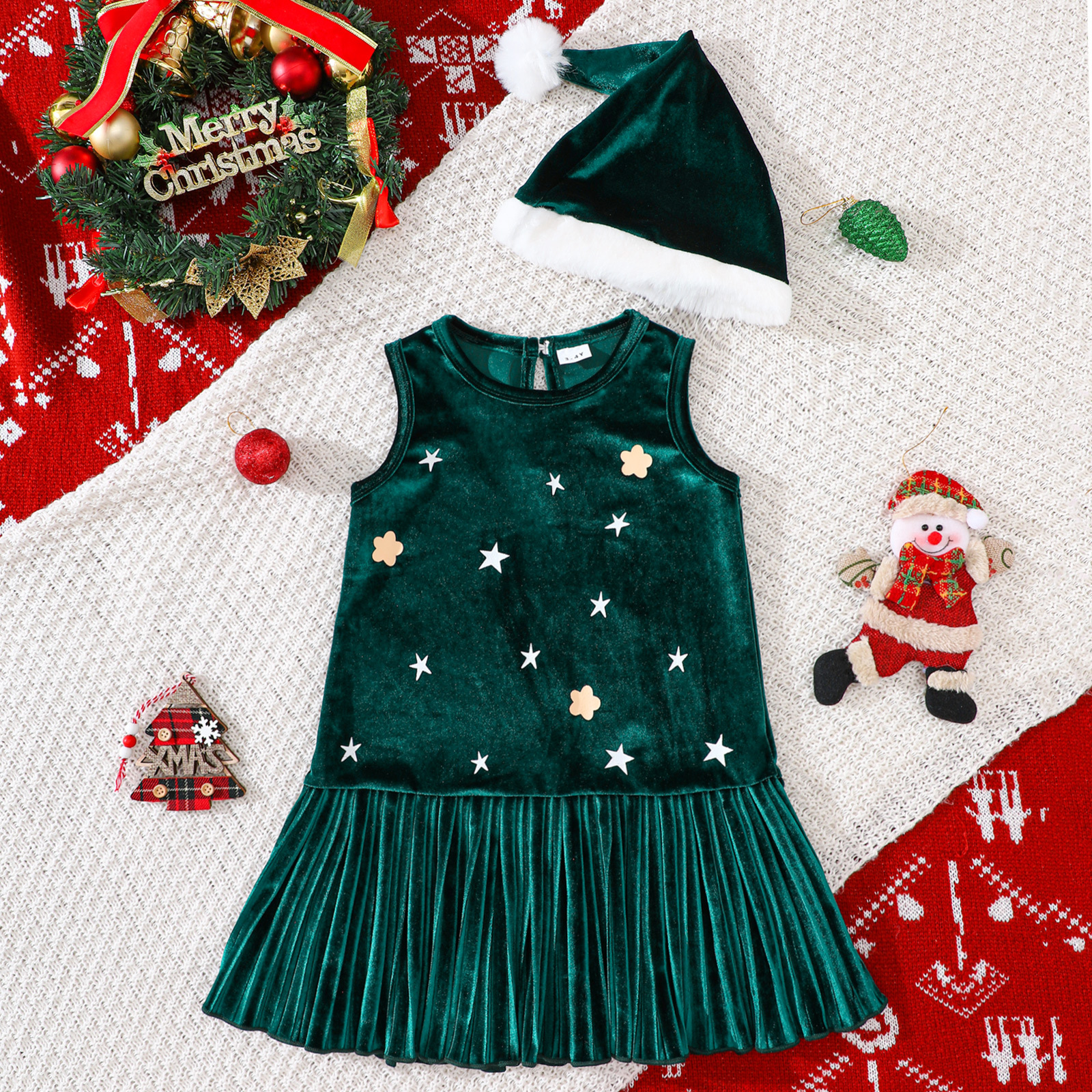 Kids Christmas Sleeveless Golden Velvet Dress