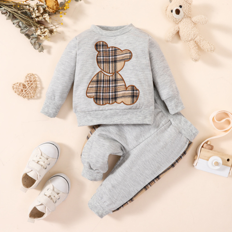 2-Piece Plaid Bear Baby Newborn Sweatshirt Set