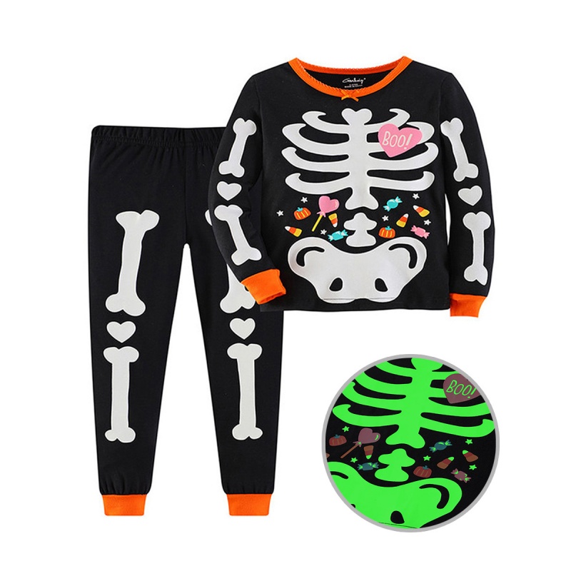 2-Piece Kids' Halloween Glow-in-the-Dark Skull Print Set
