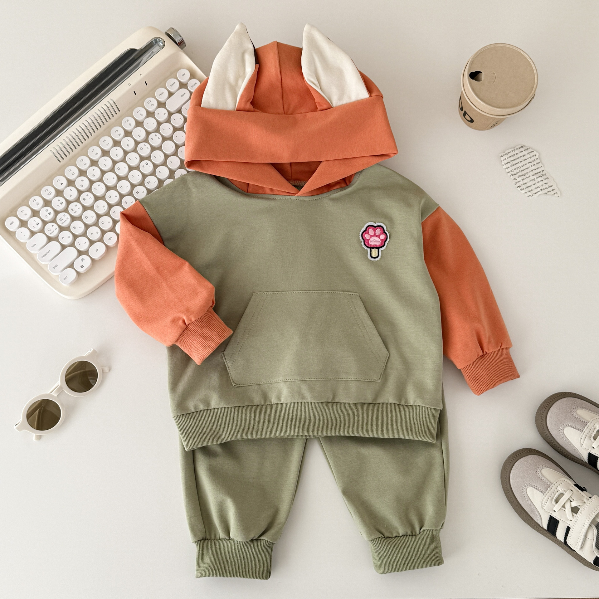Kids Contrasting Colors Animal Hooded 2-Piece Set