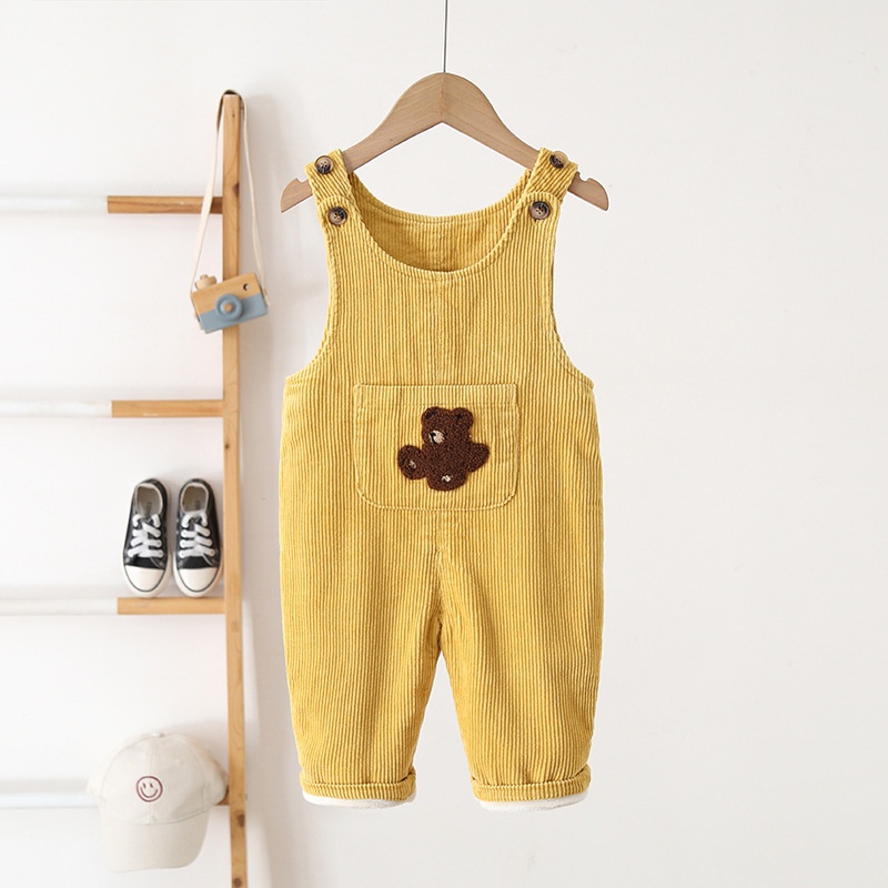 Baby Toddler Fleece-Lined Corduroy Bear-Print Overalls