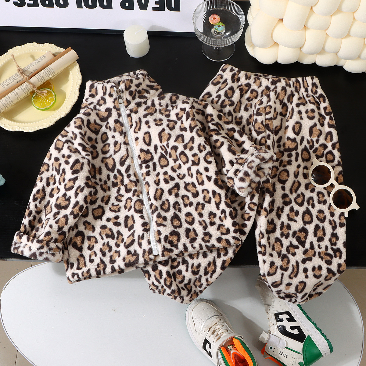 Kids Fleece Animal Print Loungewear 2-piece Set