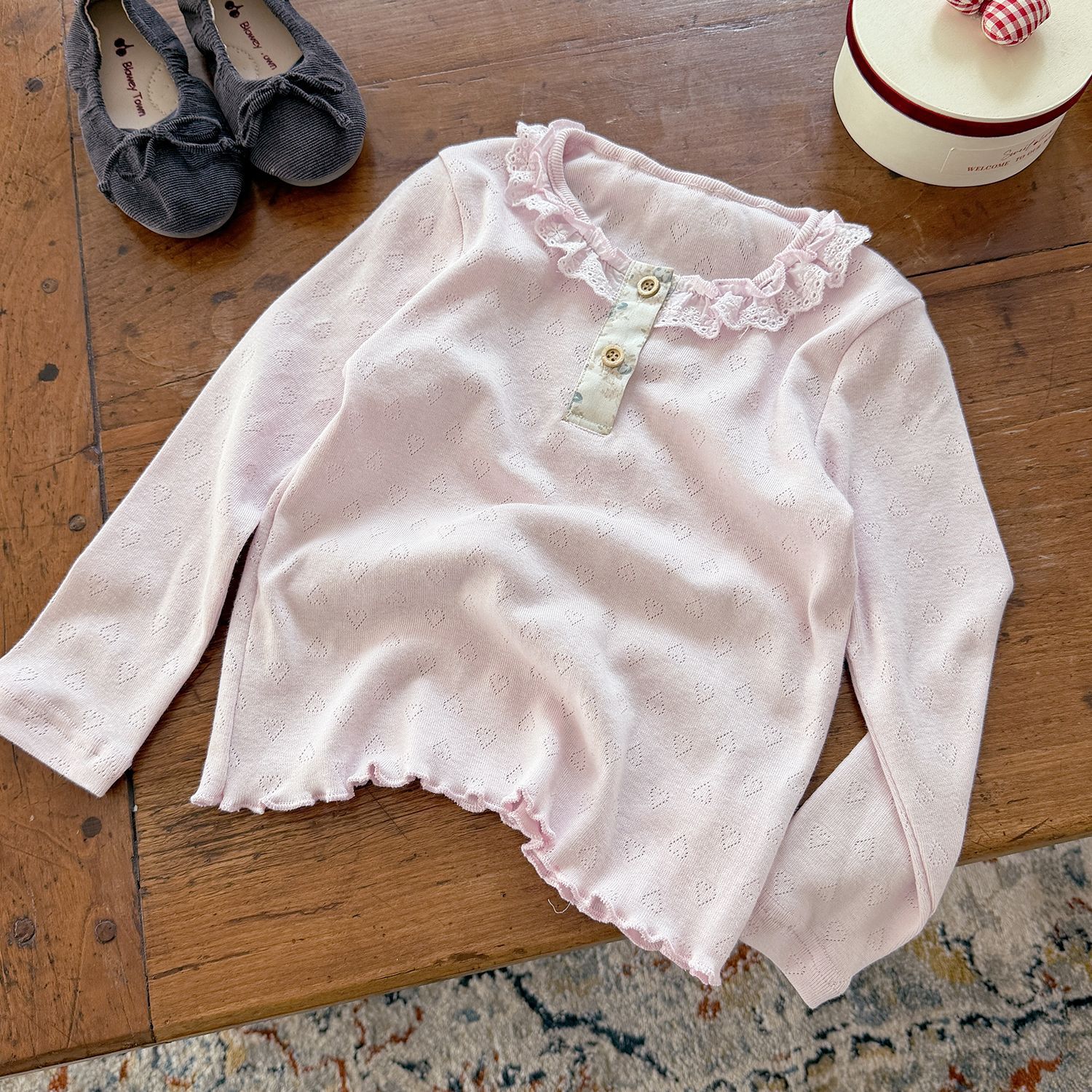 Kids Cut Out Heart Lace Collar Top