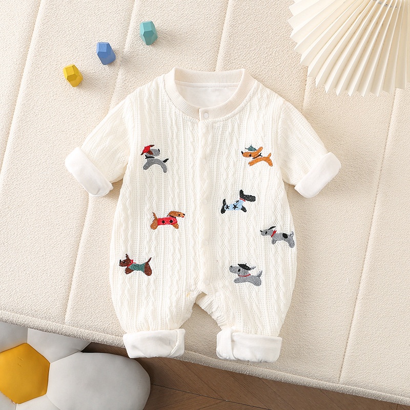 Baby Dog Print Sweater Double Layer Romper