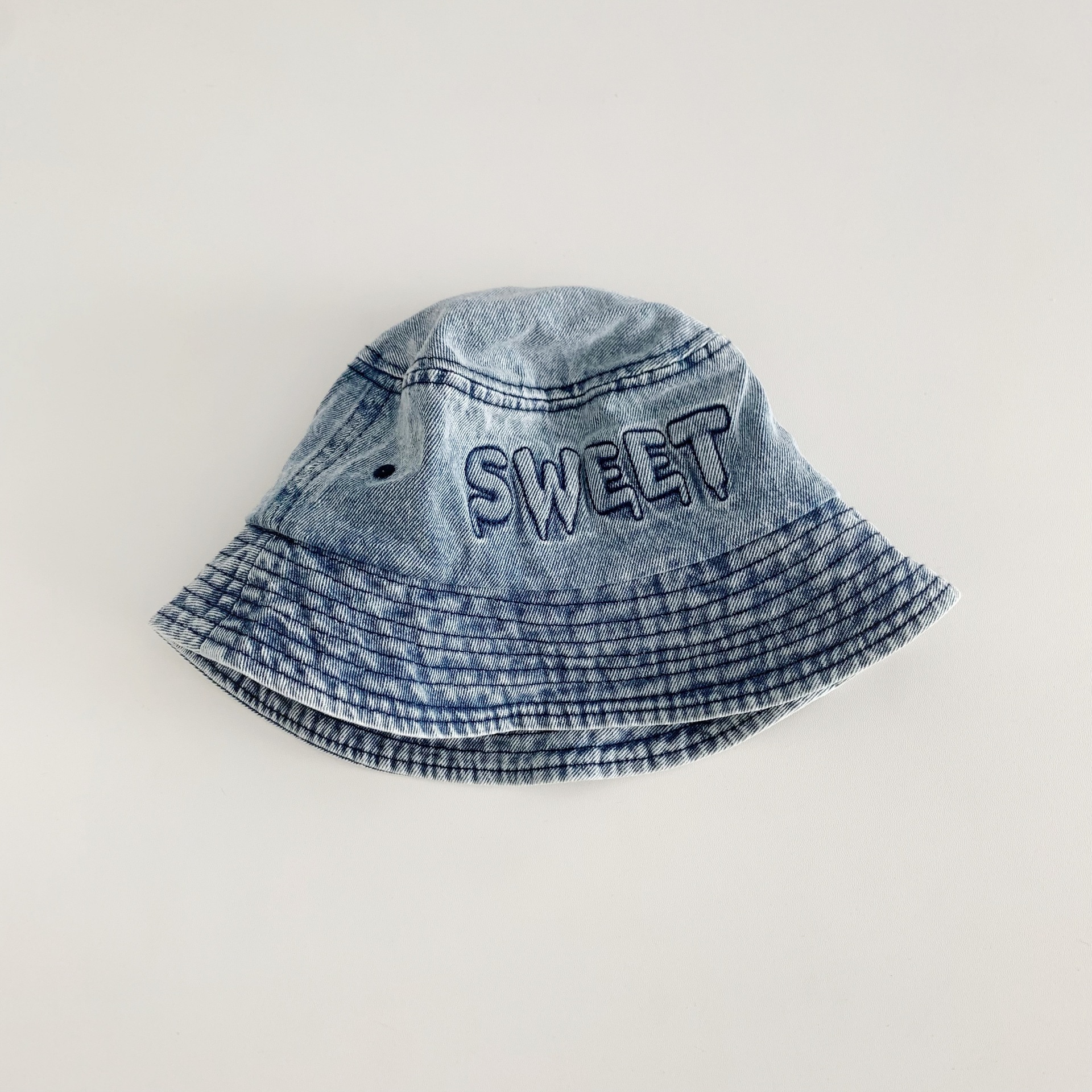 Kids Sweet Embroidery Washed Denim Bucket Hat