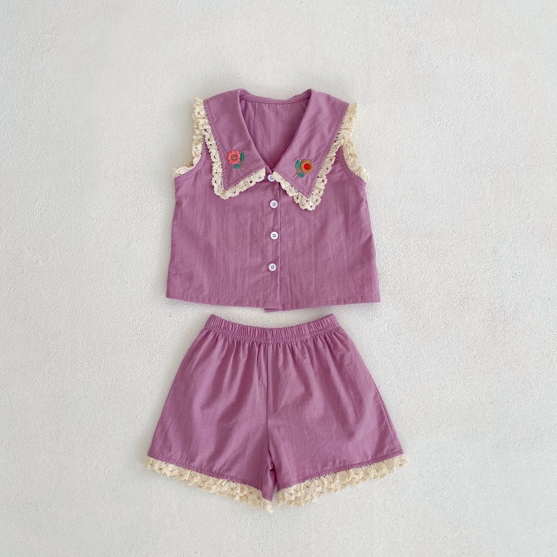 Baby Toddler Lace Patchwork Tank Top and Shorts 2-Piece Set