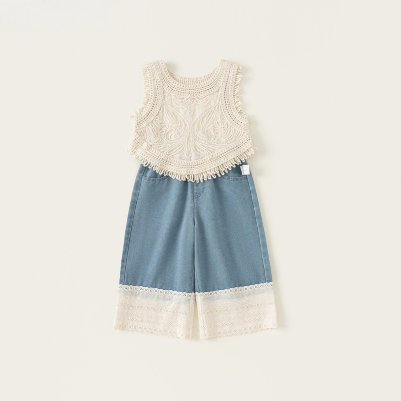 Kids Girl Knitted Vest and Jeans 2-Piece Set