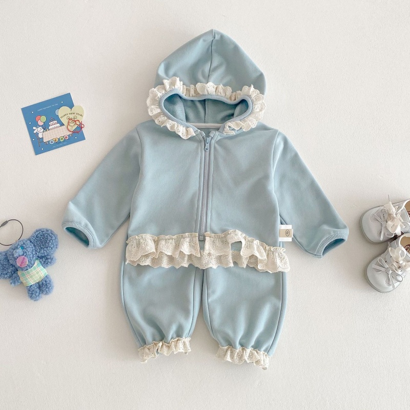 Baby Toddler Girl Lace Patchwork Jacket Pant Set